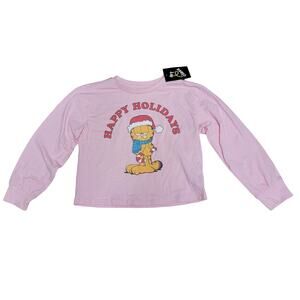 Garfield Christmas Tshirt Girls Sz S 6/6X Pink Holiday Graphic Retro‎ Art Class